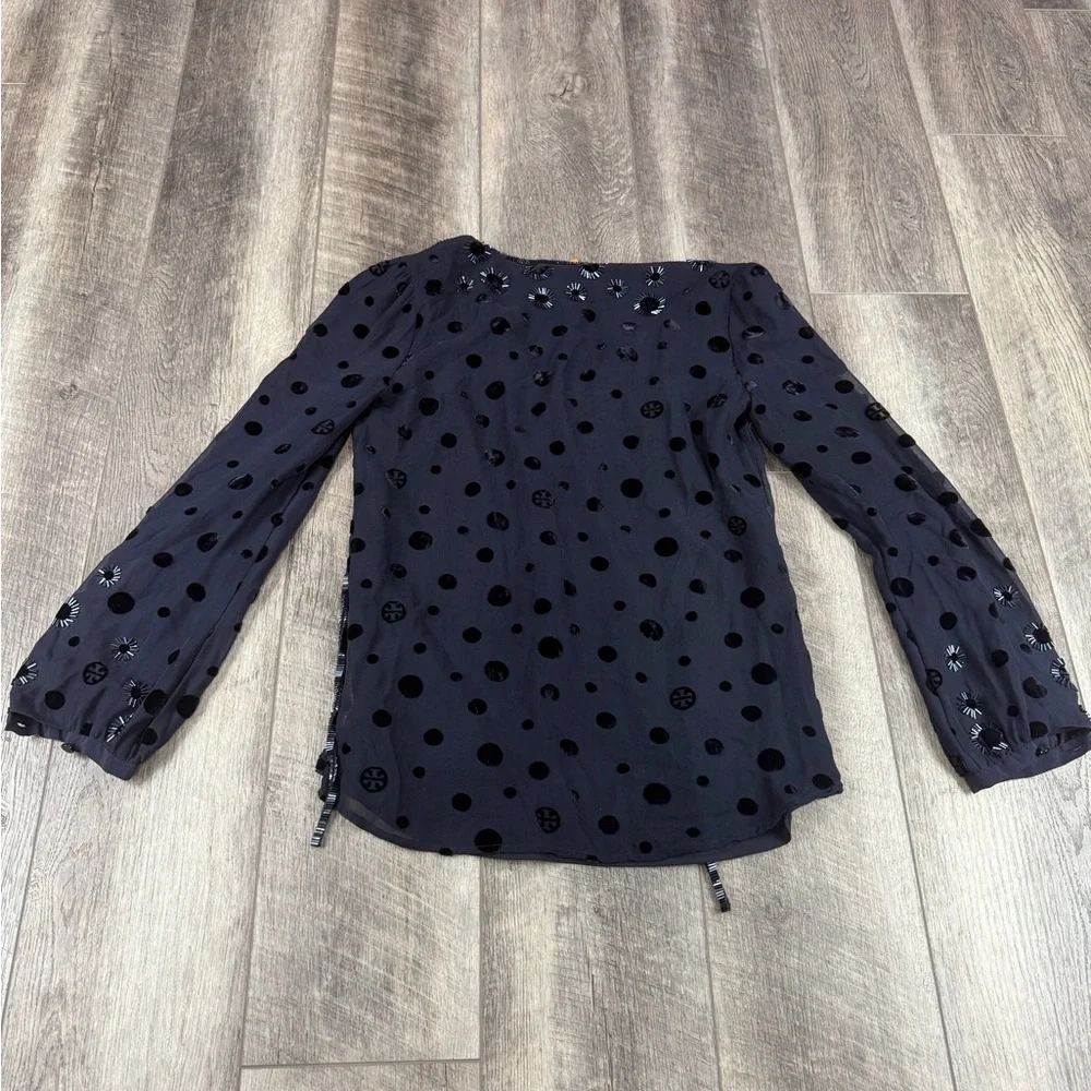 Tory‎ Burch Navy Velvet Burnout Blouse